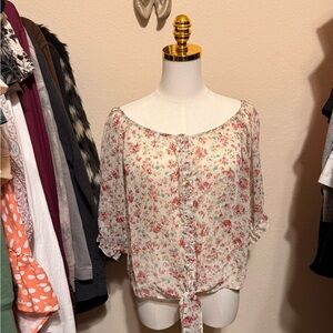 Floral Flowy Bohemian Top with Tie